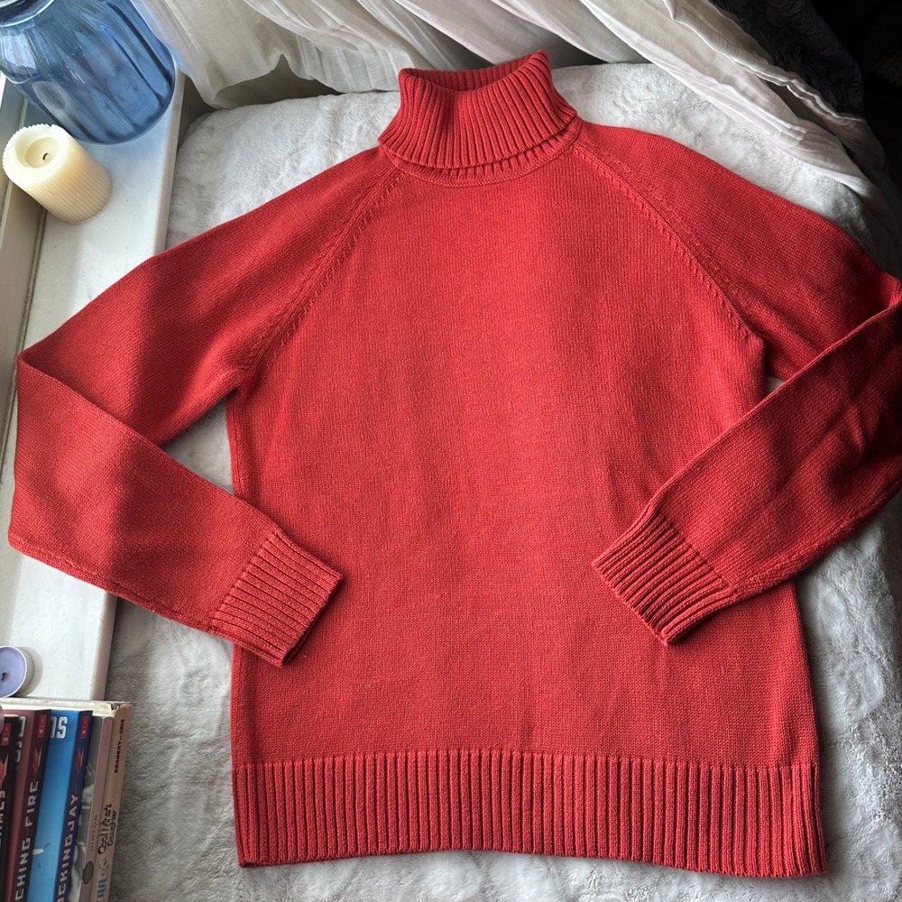 90's Butter Mom Cozy Orange Knit Turtleneck Sweater Cotton